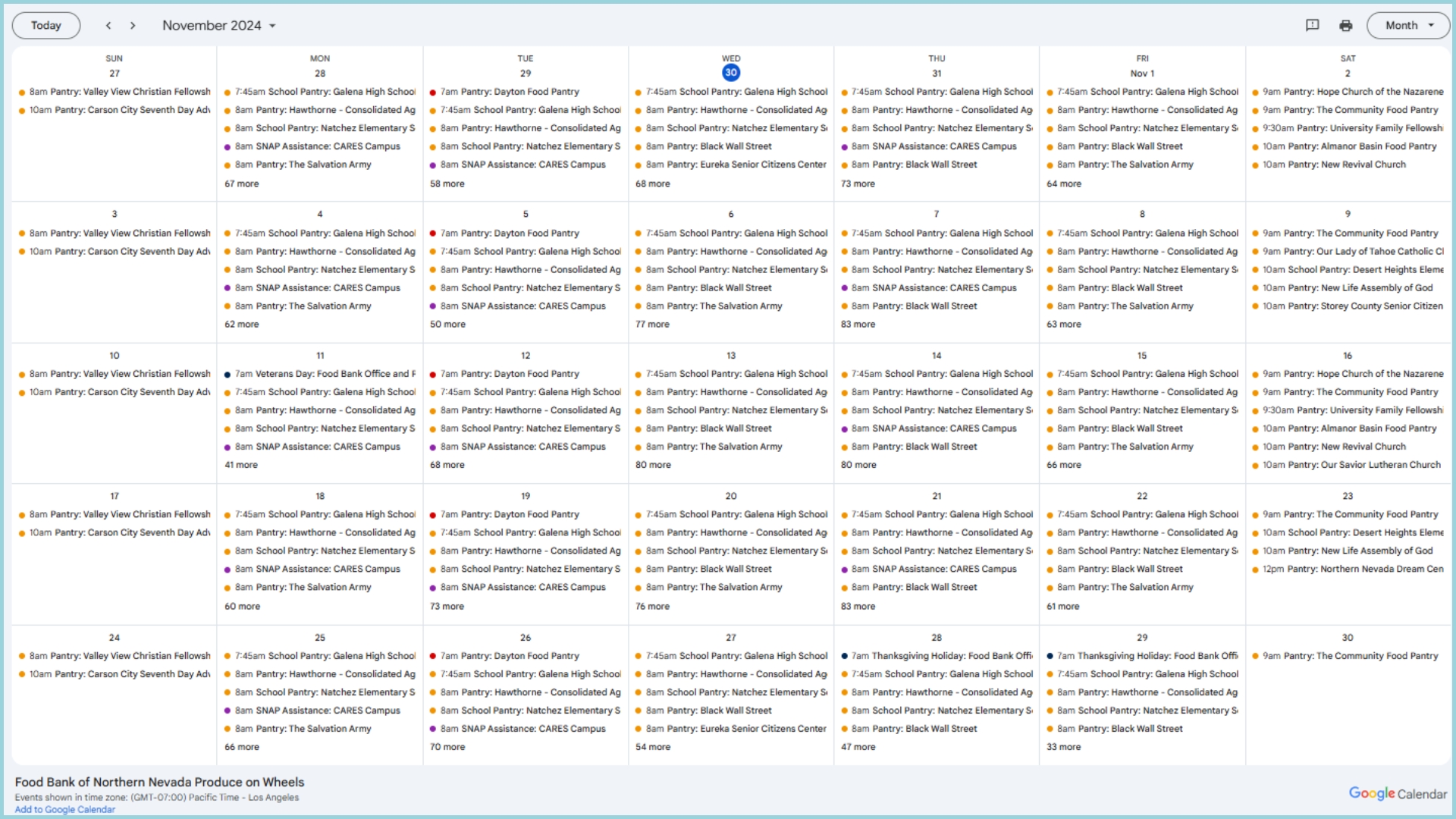 Food Bank and Partner Distribution Calendar